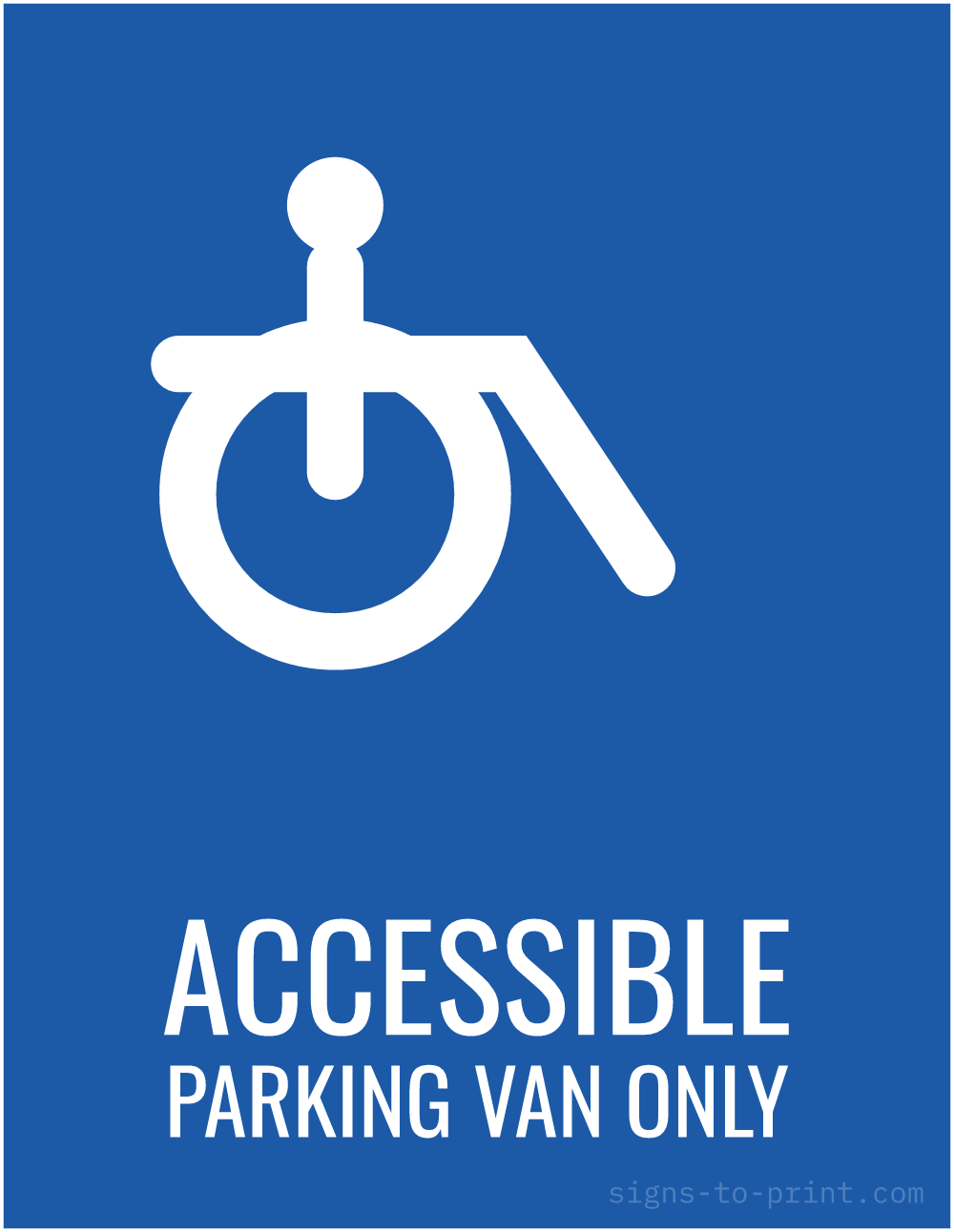 Free printable Accessible Parking Van Only sign, Blue / White, 8.5x11 in