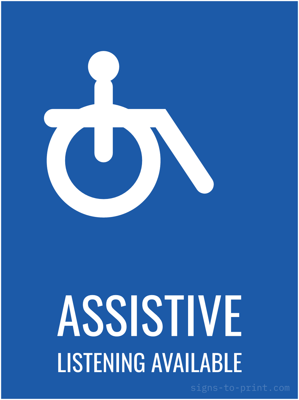 Free printable Assistive Listening Available 18 x 24 sign, Blue / White, 18 x 24 download
