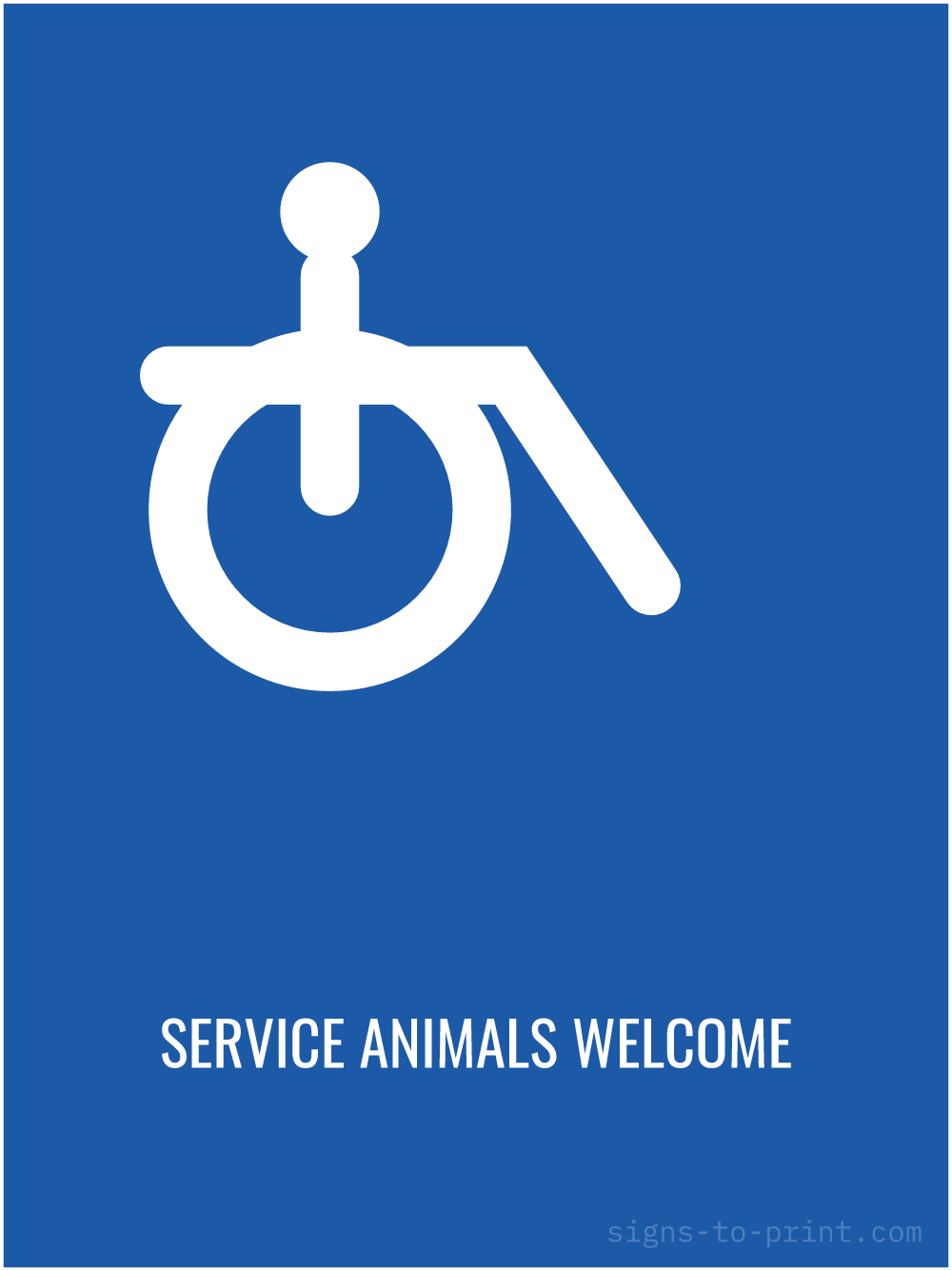 Free printable Service Animals Welcome 18 x 24 sign, Blue / White, 18 x 24 download