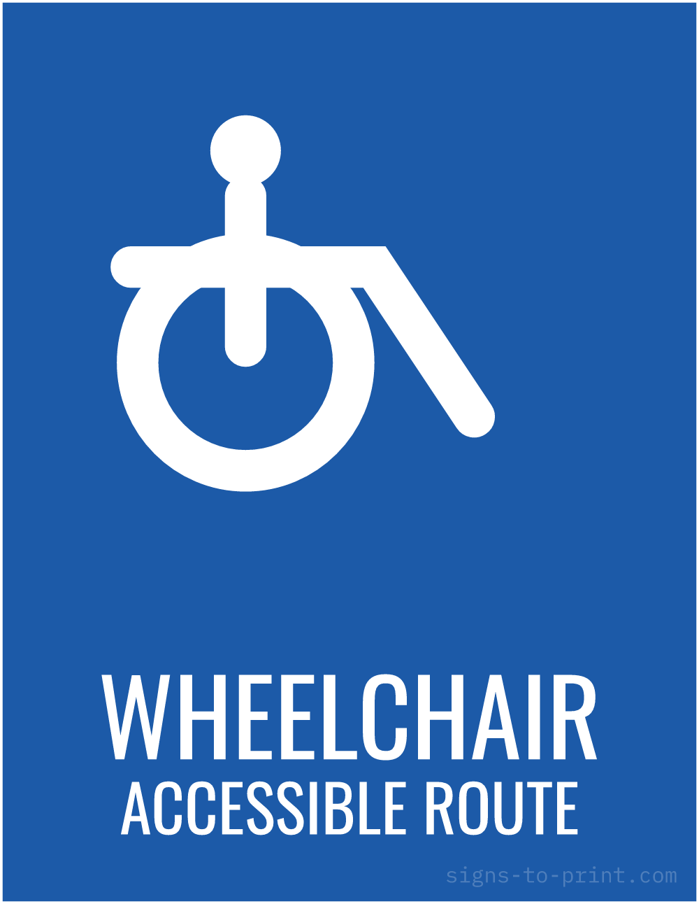 Free printable Wheelchair Accessible Route sign, Blue / White, 8.5x11 in