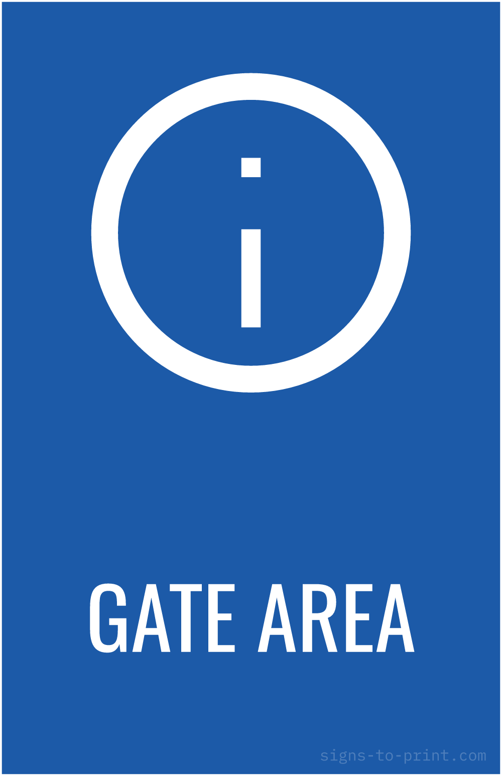 Free printable Gate Area 11 x 17 sign, Blue / White, 11 x 17 download