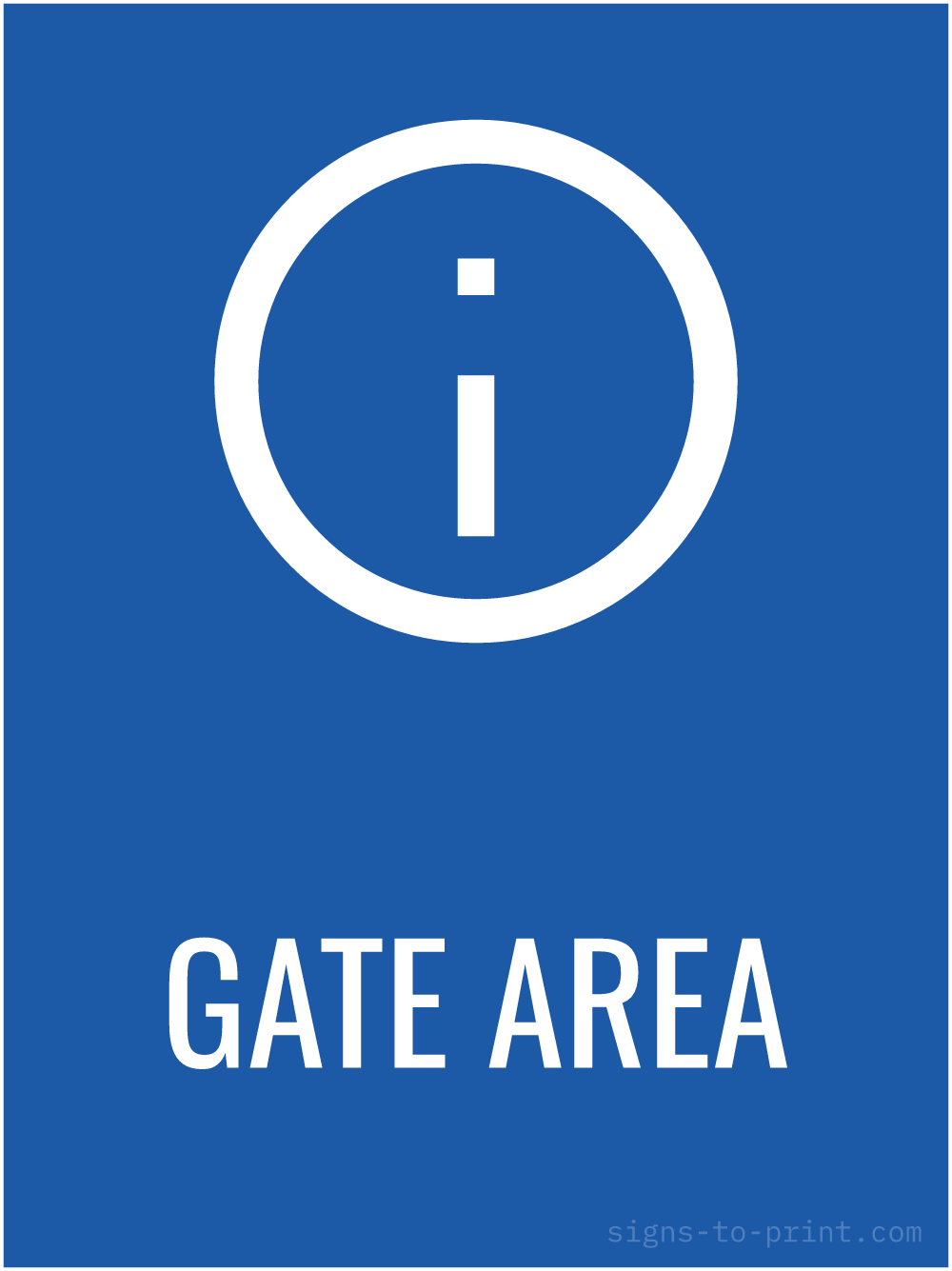 Free printable Gate Area 18 x 24 sign, Blue / White, 18 x 24 download