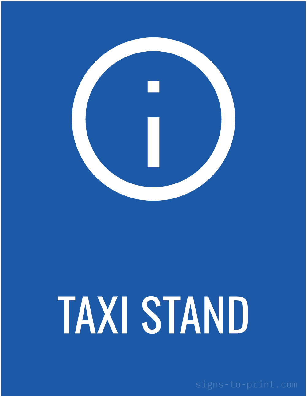 Free printable Taxi Stand 8.5 x 11 sign, Blue / White, 8.5 x 11 download