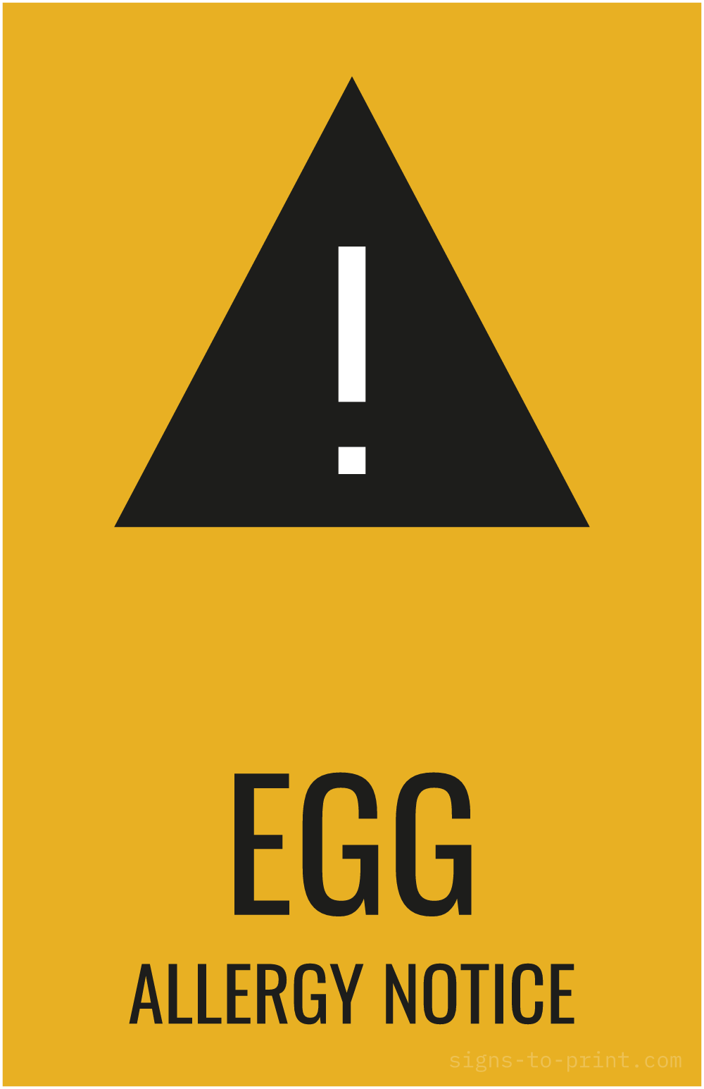 Free printable Egg Allergy Notice 11 x 17 sign, Orange / Black, 11 x 17 download