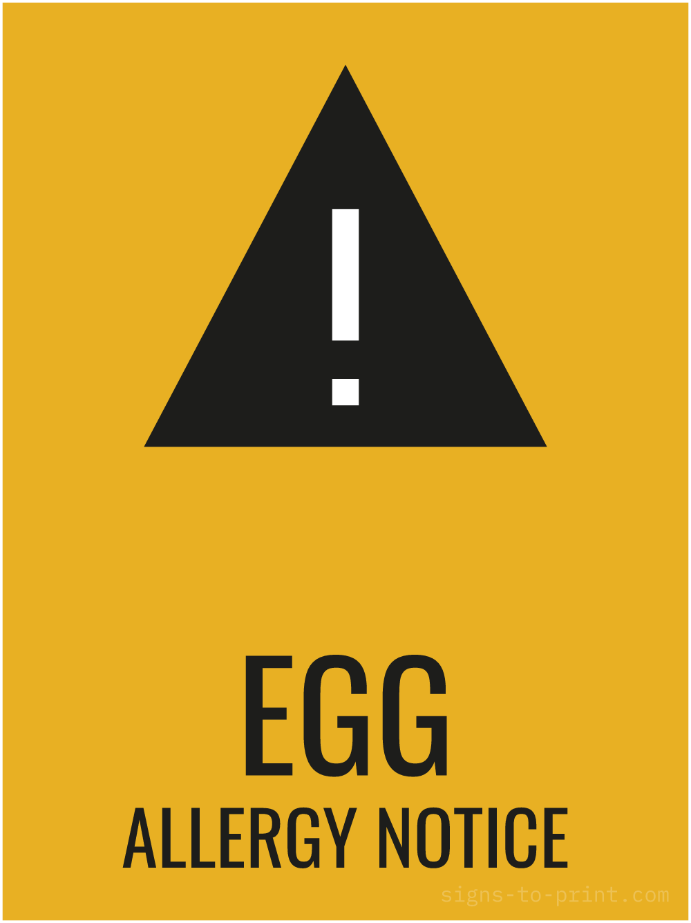 Free printable Egg Allergy Notice 18 x 24 sign, Orange / Black, 18 x 24 download