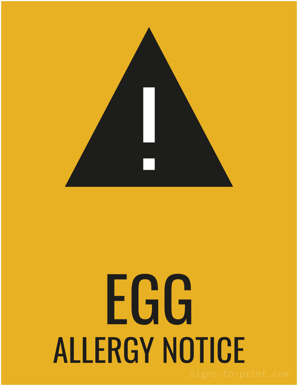 Free printable Egg Allergy Notice sign, Orange / Black, 8.5x11 in