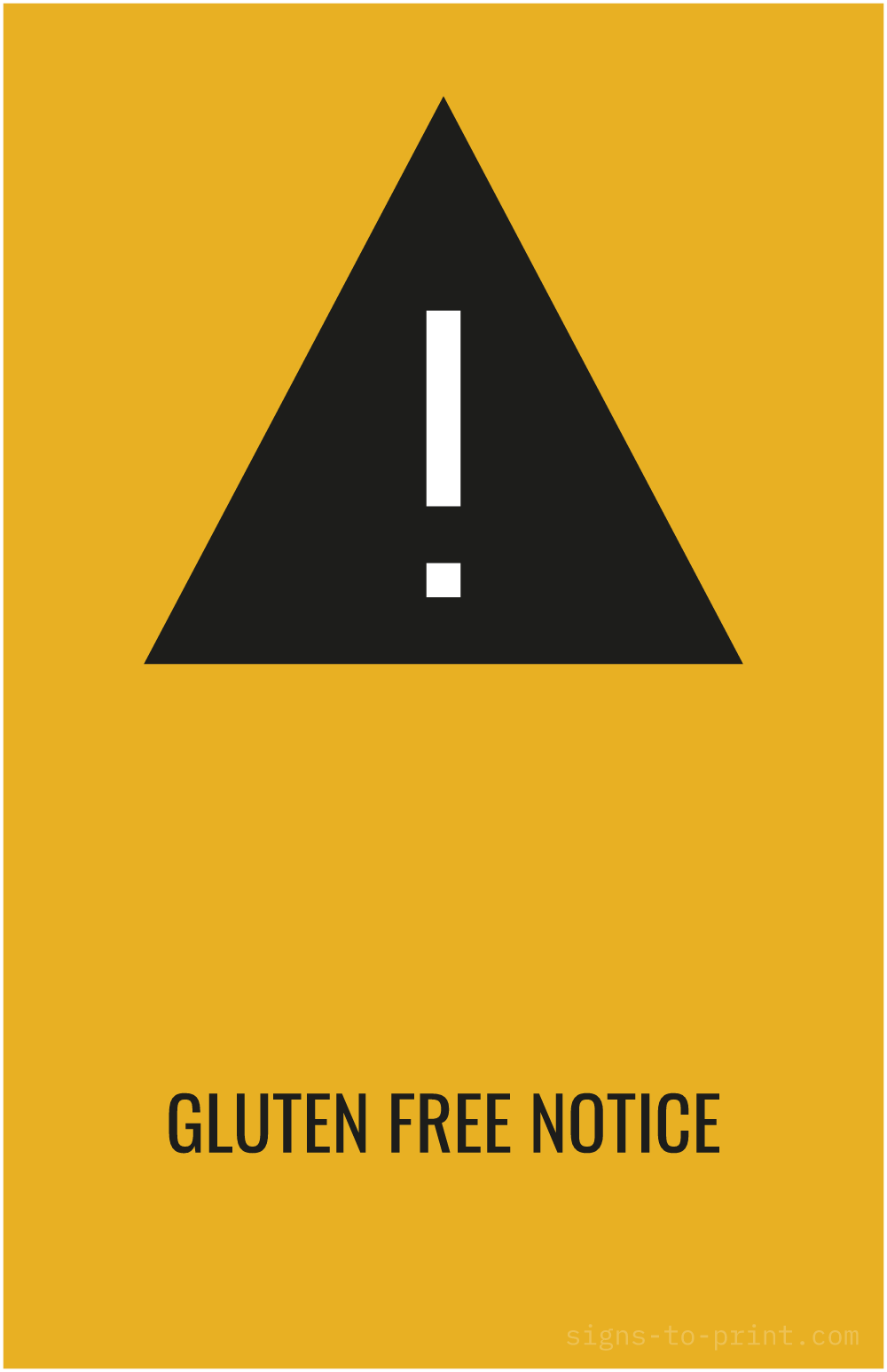 Free printable Gluten Free Notice 11 x 17 sign, Orange / Black, 11 x 17 download