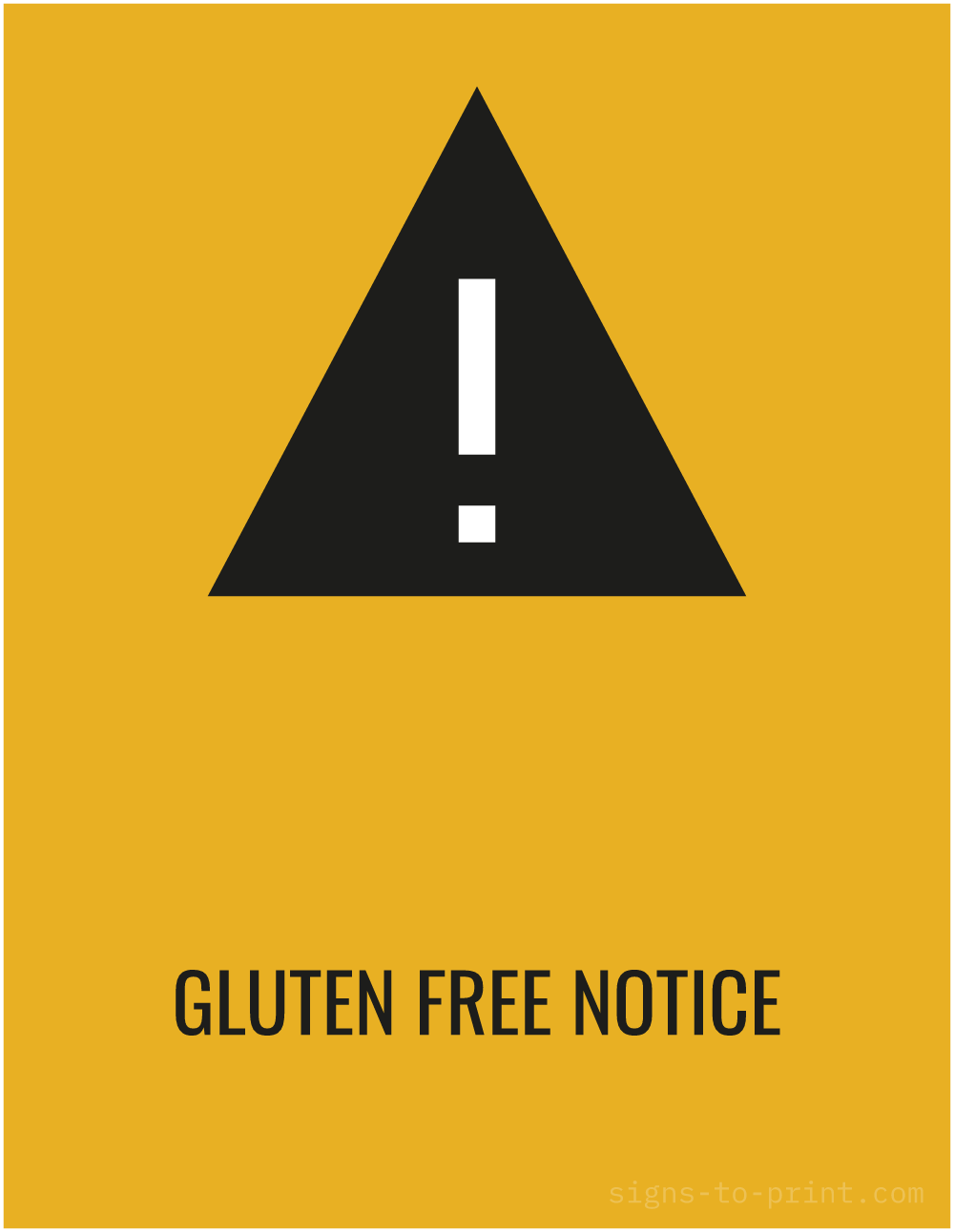 Free printable Gluten Free Notice sign, Orange / Black, 8.5x11 in