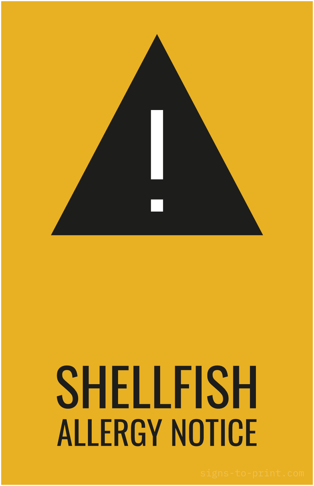 Free printable Shellfish Allergy Notice 11 x 17 sign, Orange / Black, 11 x 17 download