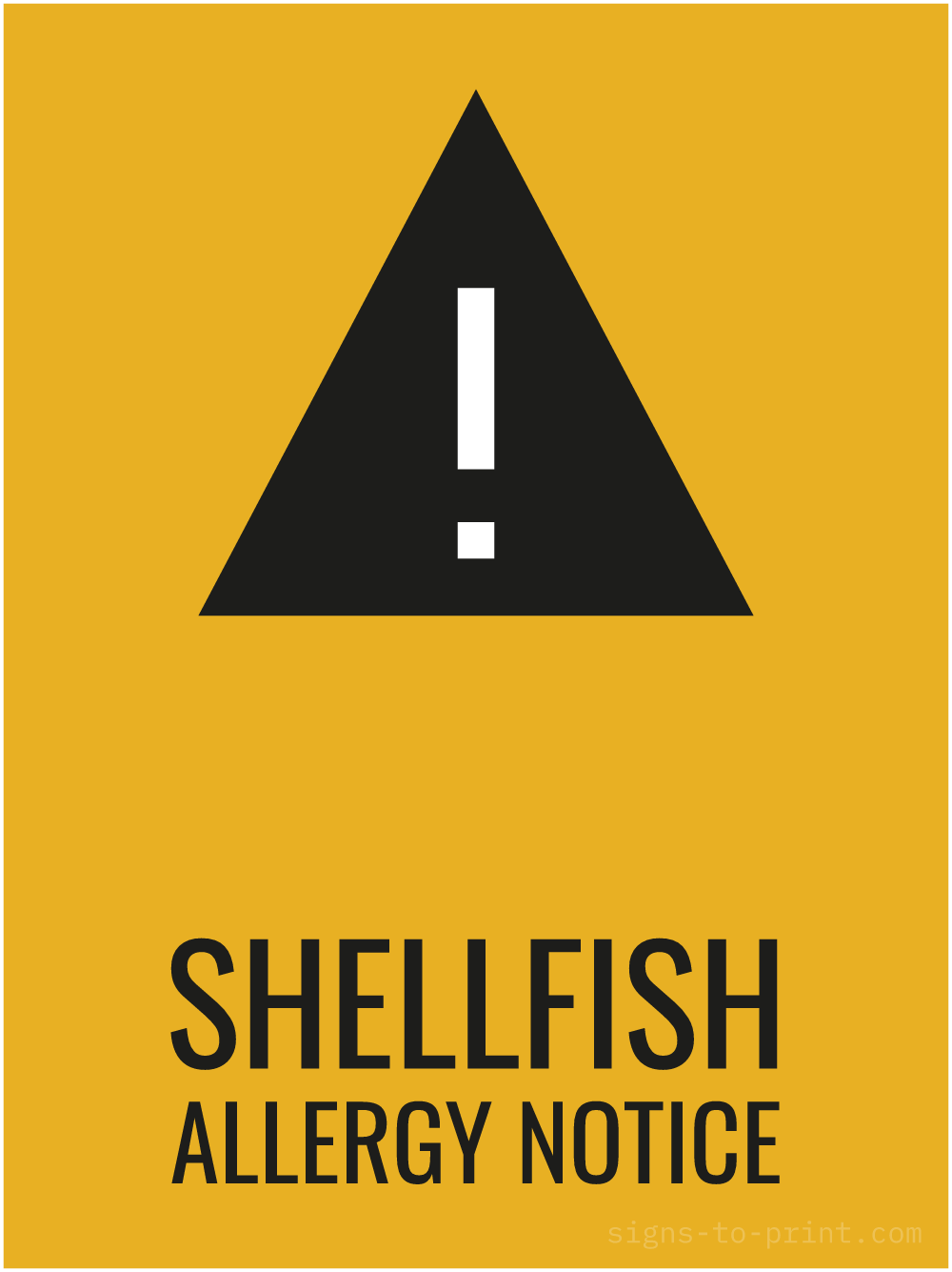 Free printable Shellfish Allergy Notice 18 x 24 sign, Orange / Black, 18 x 24 download