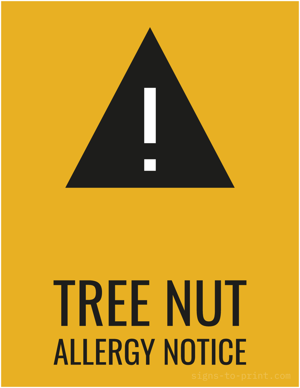 Free printable Tree Nut Allergy Notice sign, Orange / Black, 8.5x11 in