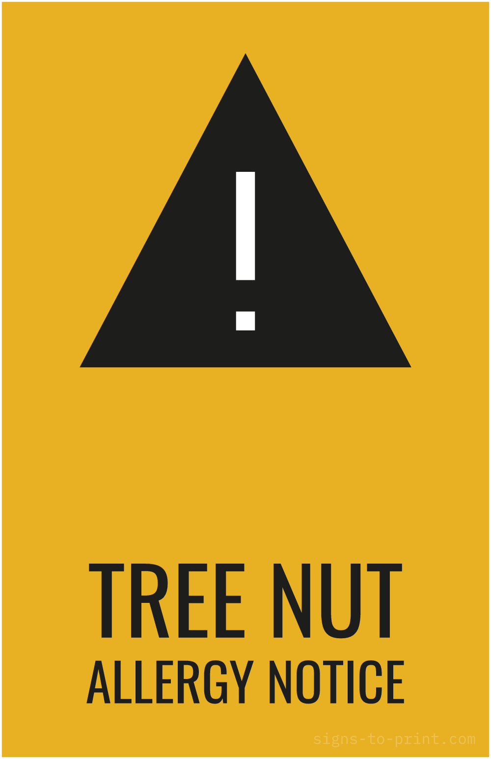 Free printable Tree Nut Allergy Notice 11 x 17 sign, Orange / Black, 11 x 17 download