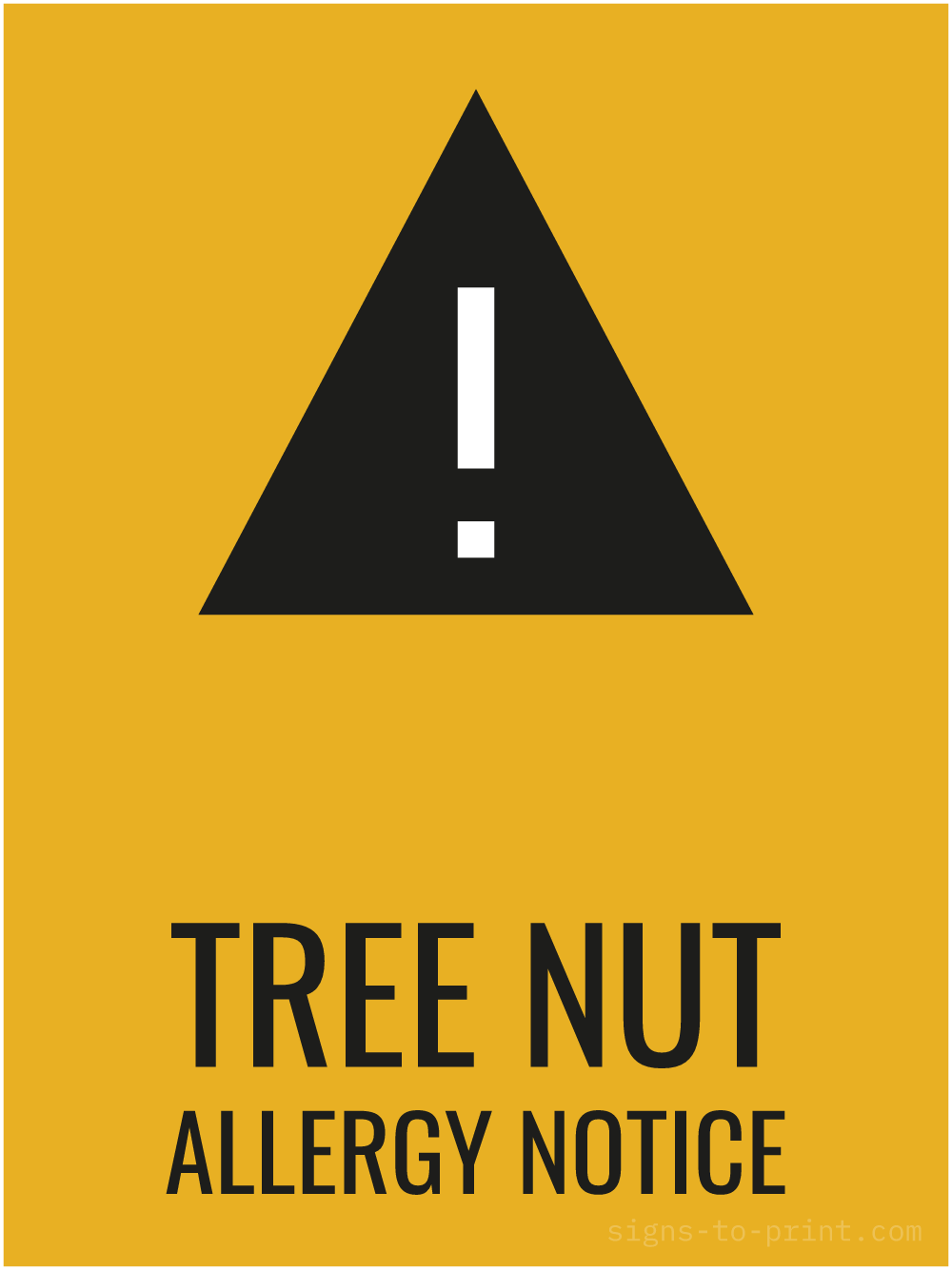 Free printable Tree Nut Allergy Notice 18 x 24 sign, Orange / Black, 18 x 24 download