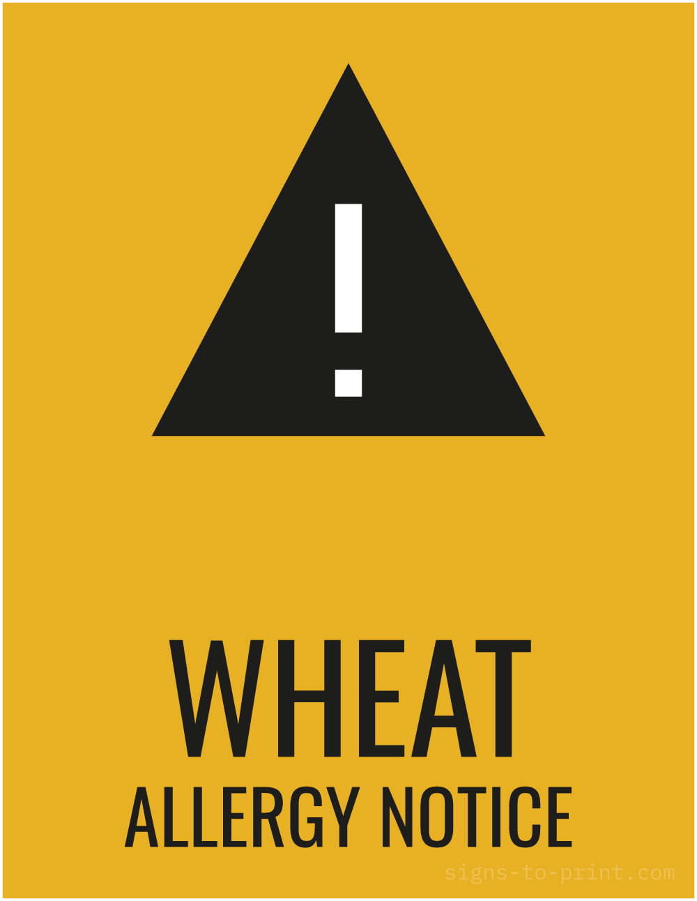 Free printable Wheat Allergy Notice sign, Orange / Black, 8.5x11 in