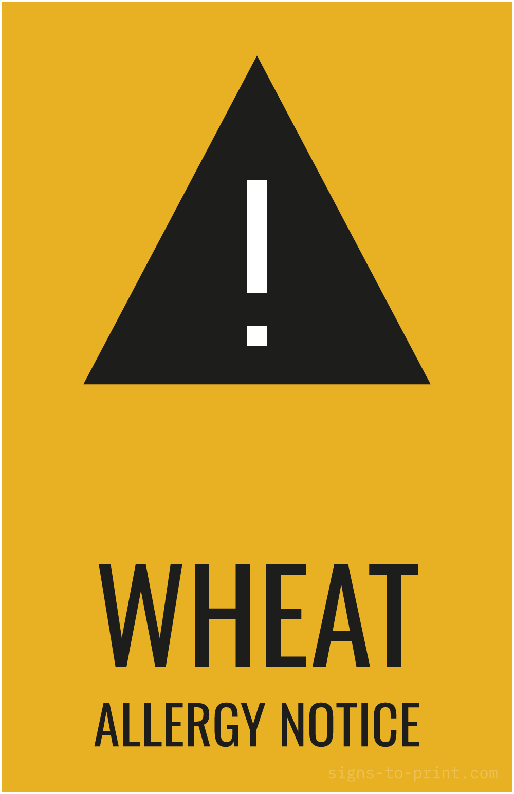 Free printable Wheat Allergy Notice 11 x 17 sign, Orange / Black, 11 x 17 download