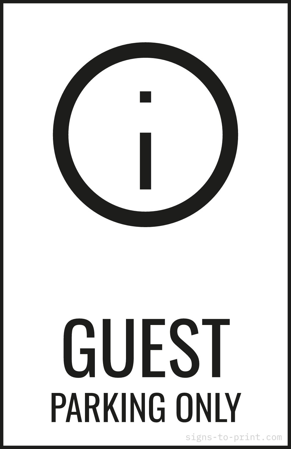 Free printable Guest Parking Only 11 x 17 sign, Black / White, 11 x 17 download