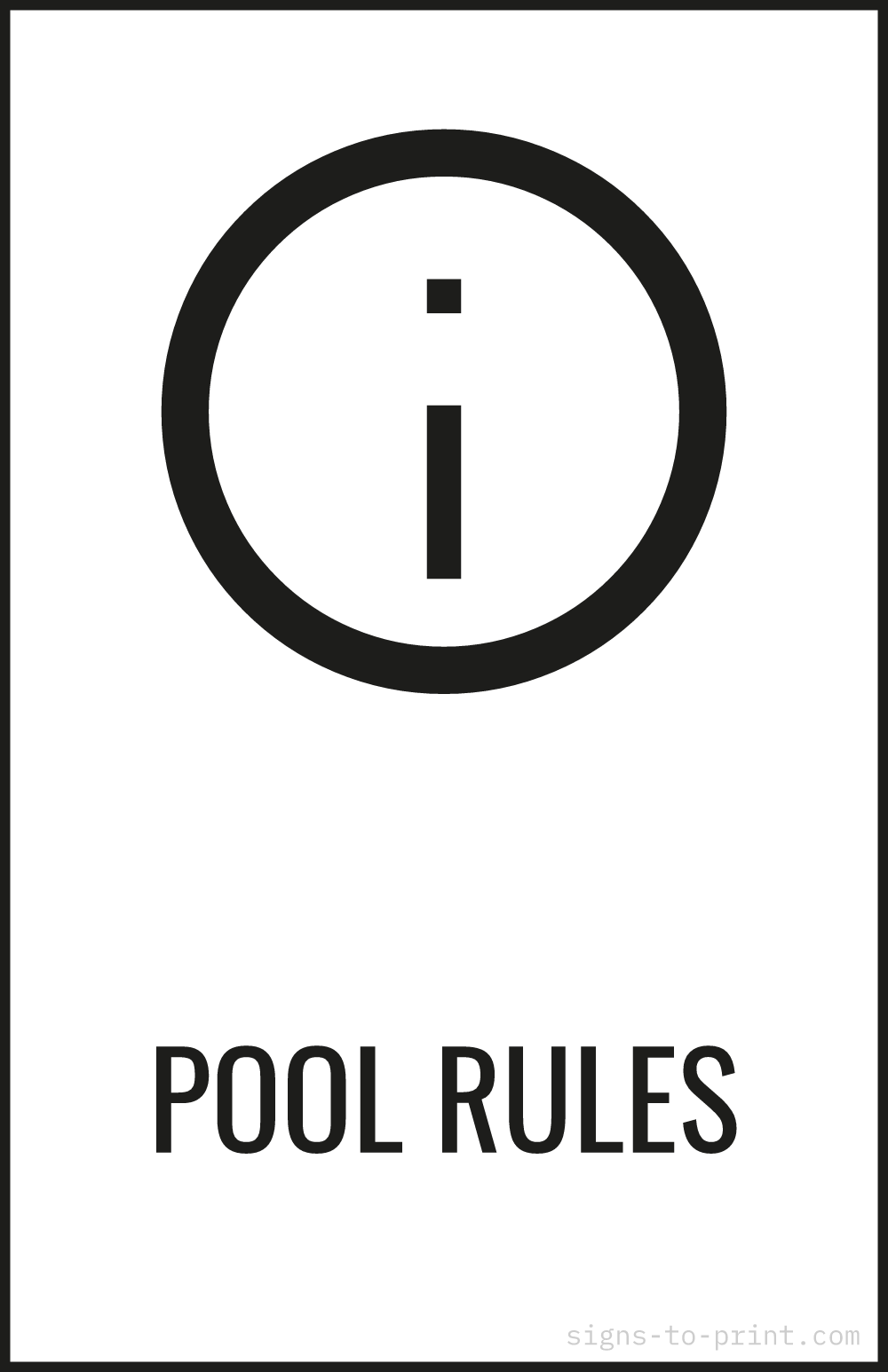 Free printable Pool Rules 11 x 17 sign, Black / White, 11 x 17 download