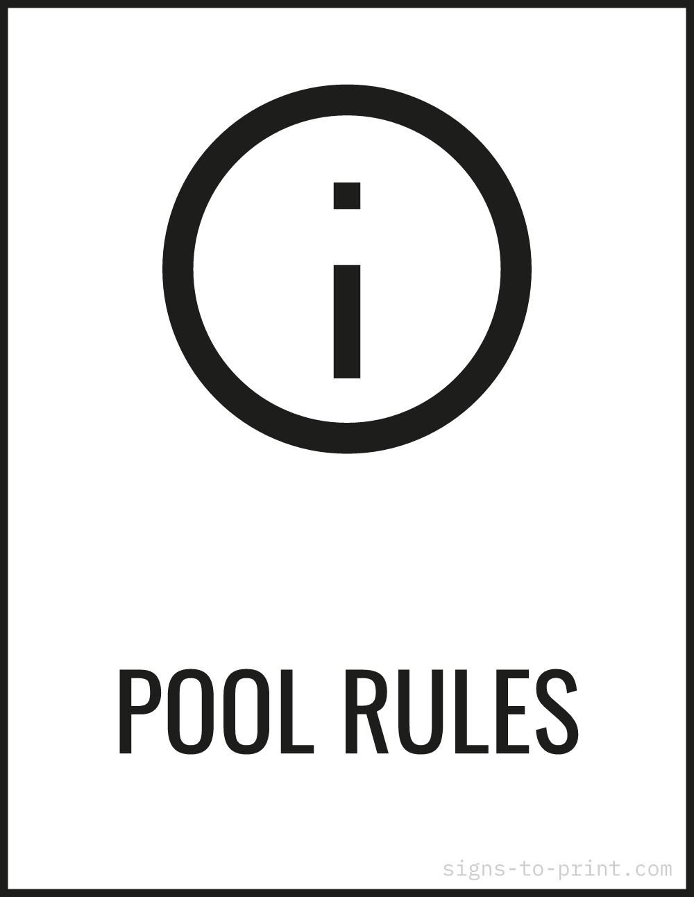 Free printable Pool Rules sign, Black / White, 8.5x11 in