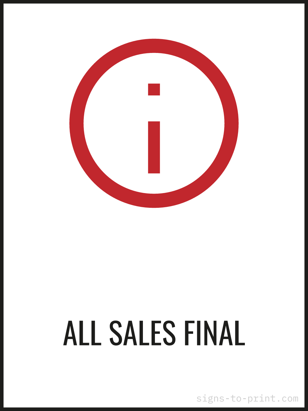 Free printable All Sales Final 18 x 24 sign, Red / White, 18 x 24 download