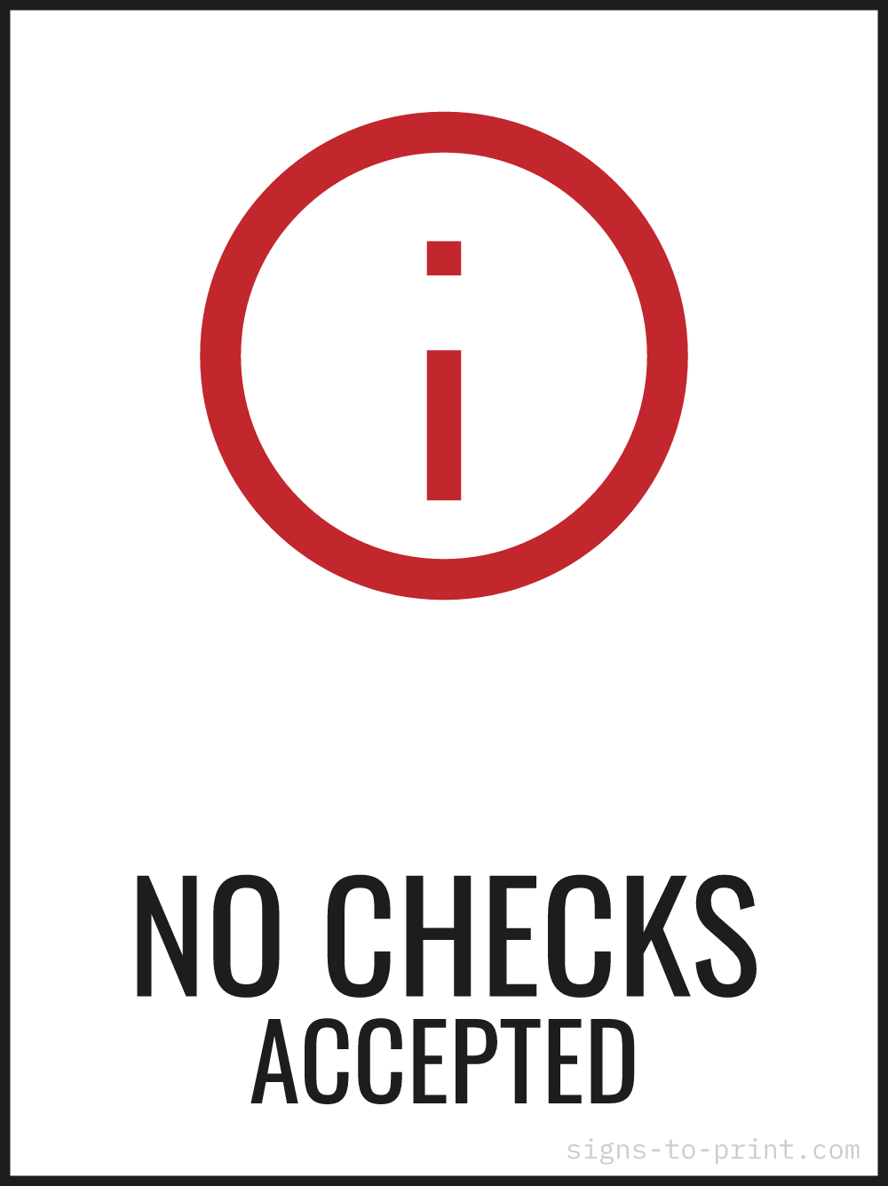 Free printable No Checks Accepted 18 x 24 sign, Red / White, 18 x 24 download