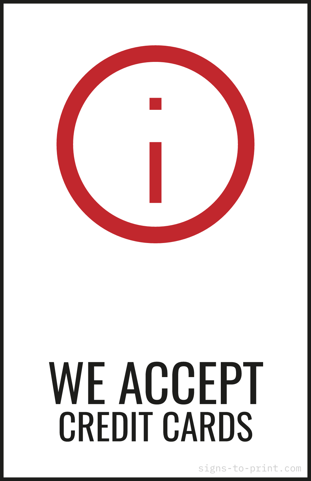 Free printable We Accept Credit Cards 11 x 17 sign, Red / White, 11 x 17 download