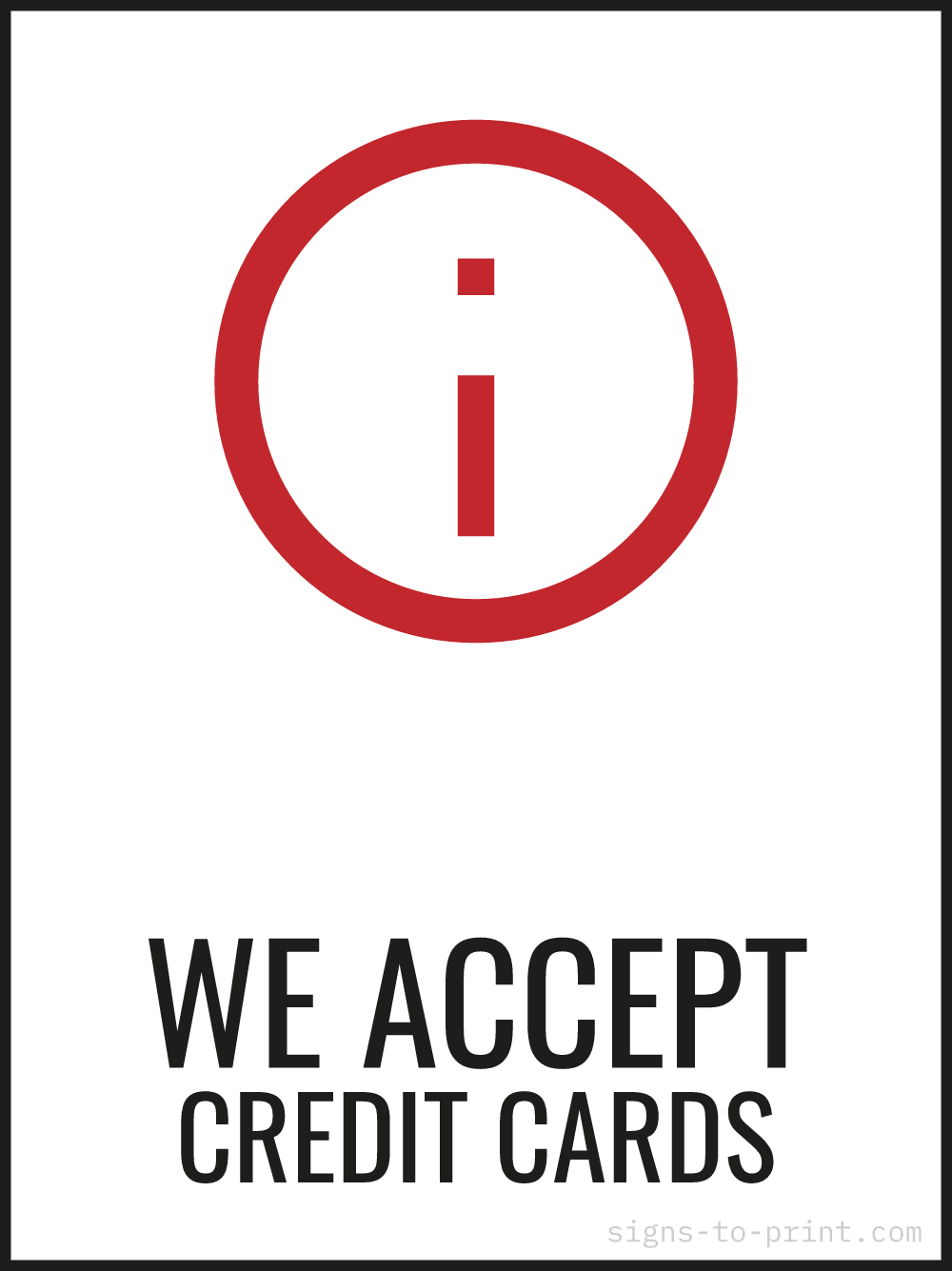 Free printable We Accept Credit Cards 18 x 24 sign, Red / White, 18 x 24 download