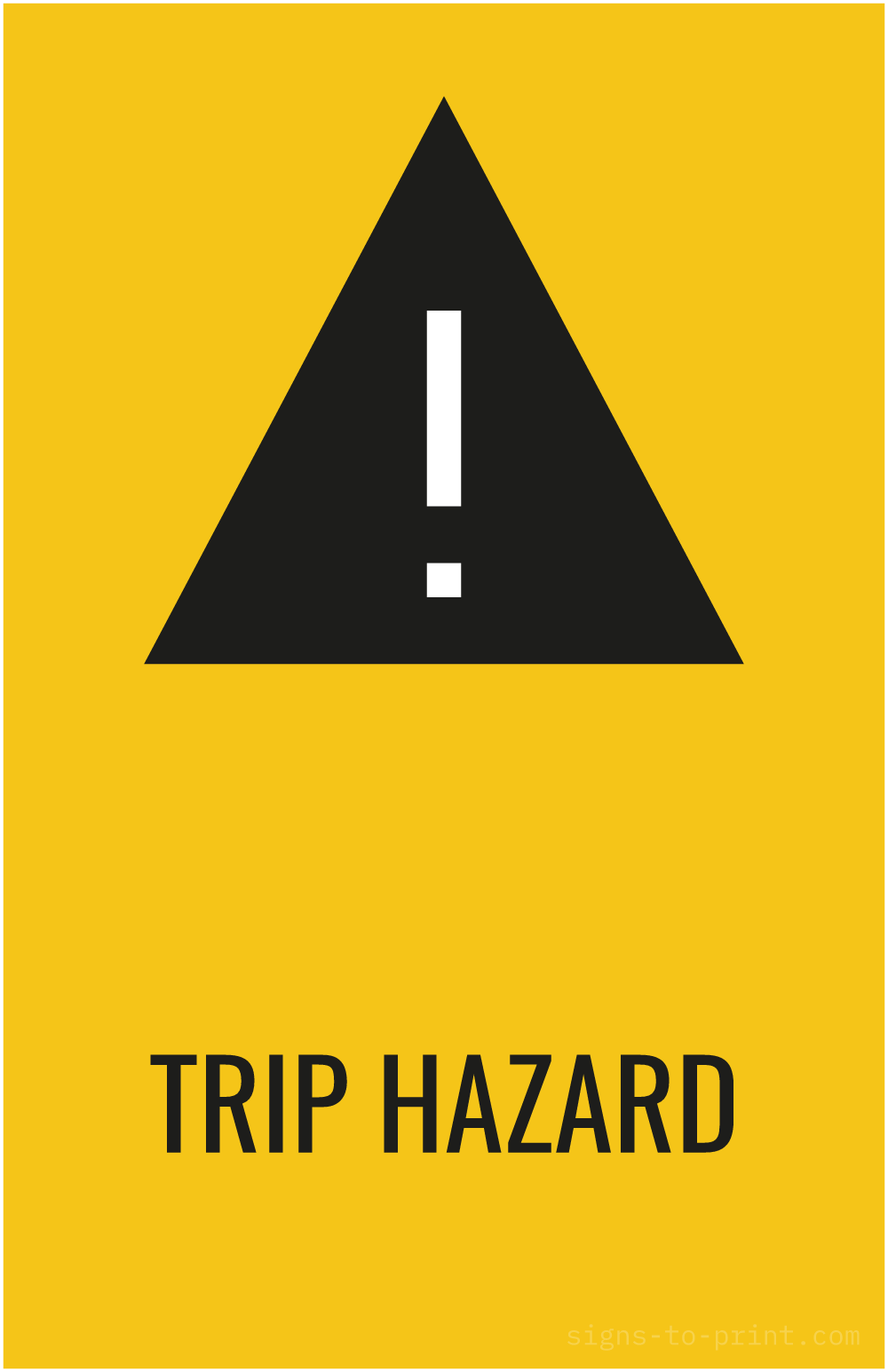 Free printable Trip Hazard 11 x 17 sign, Yellow / Black, 11 x 17 download