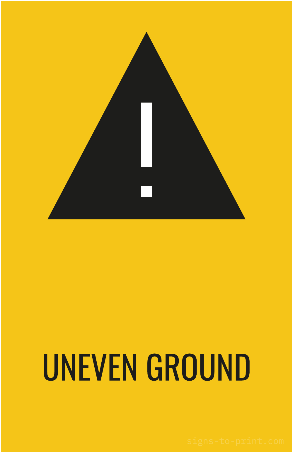Free printable Uneven Ground 11 x 17 sign, Yellow / Black, 11 x 17 download