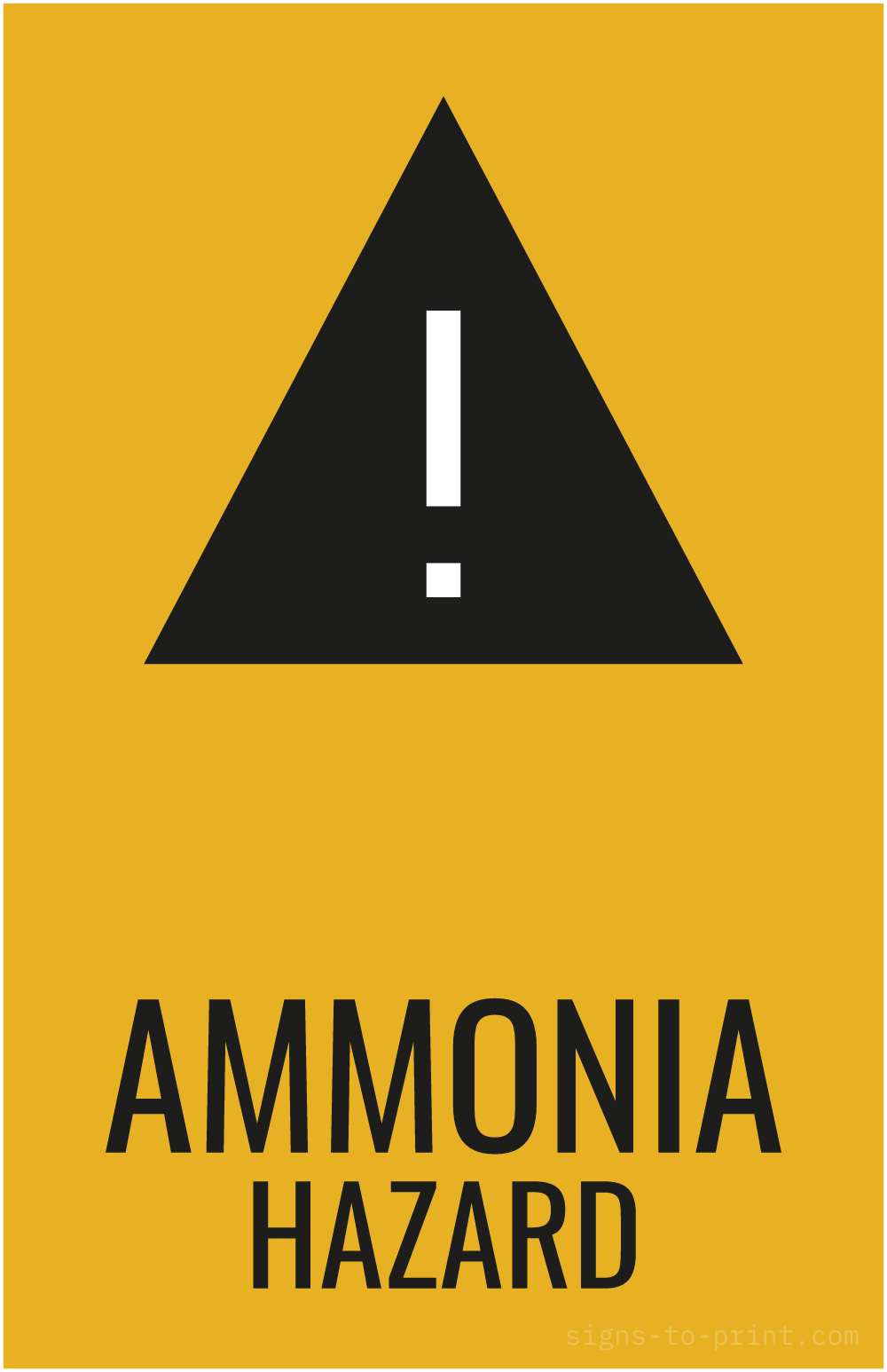 Free printable Ammonia Hazard 11 x 17 sign, Orange / Black, 11 x 17 download