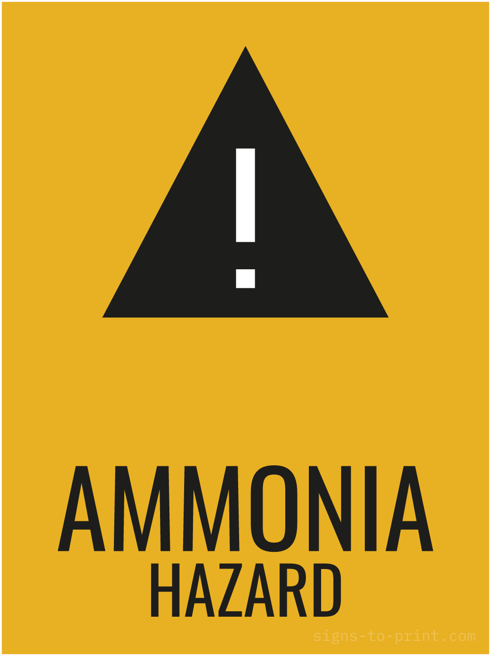 Free printable Ammonia Hazard 18 x 24 sign, Orange / Black, 18 x 24 download