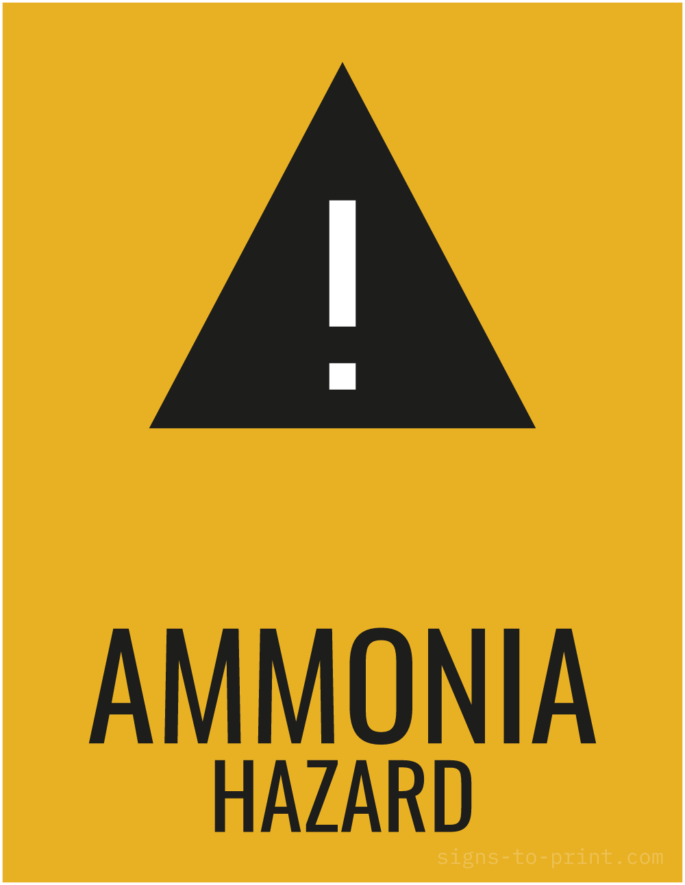 Free printable Ammonia Hazard 8.5 x 11 sign, Orange / Black, 8.5 x 11 download