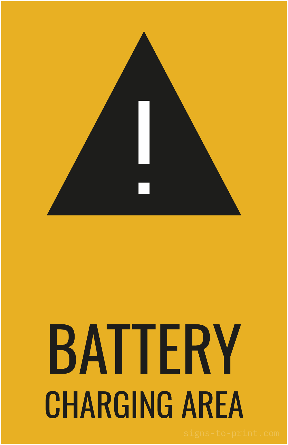 Free printable Battery Charging Area 11 x 17 sign, Orange / Black, 11 x 17 download