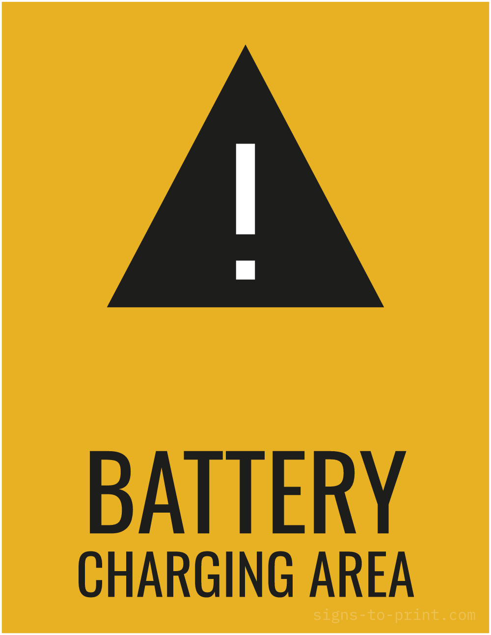 Free printable Battery Charging Area 8.5 x 11 sign, Orange / Black, 8.5 x 11 download