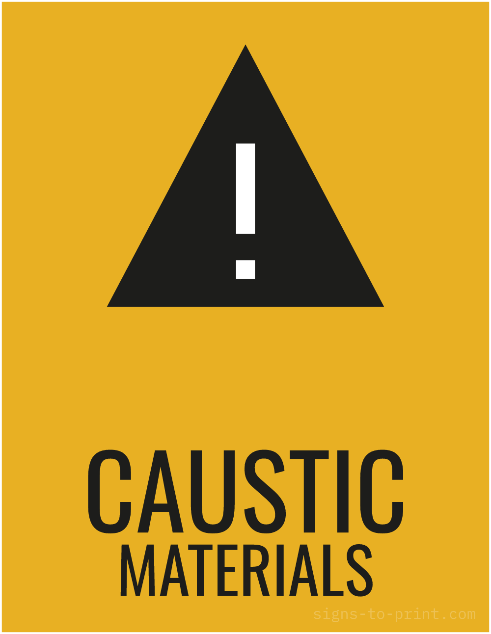 Free printable Caustic Materials 8.5 x 11 sign, Orange / Black, 8.5 x 11 download