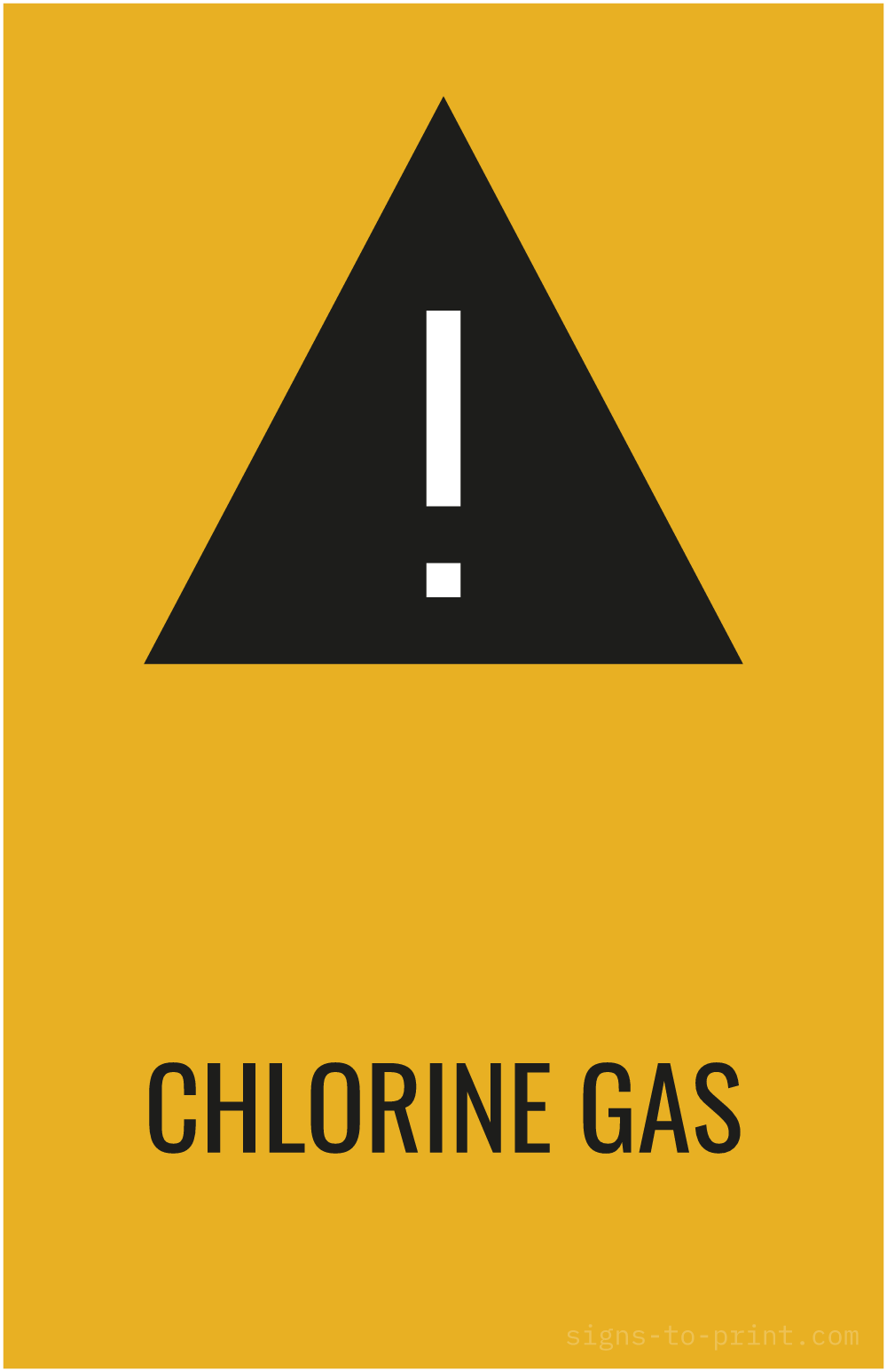 Free printable Chlorine Gas 11 x 17 sign, Orange / Black, 11 x 17 download