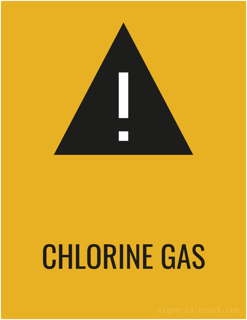 Free printable Chlorine Gas 8.5 x 11 sign, Orange / Black, 8.5 x 11 download