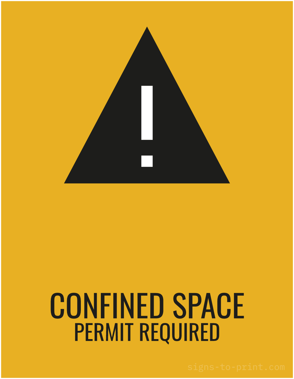 Free printable Confined Space Permit Required 8.5 x 11 sign, Orange / Black, 8.5 x 11 download