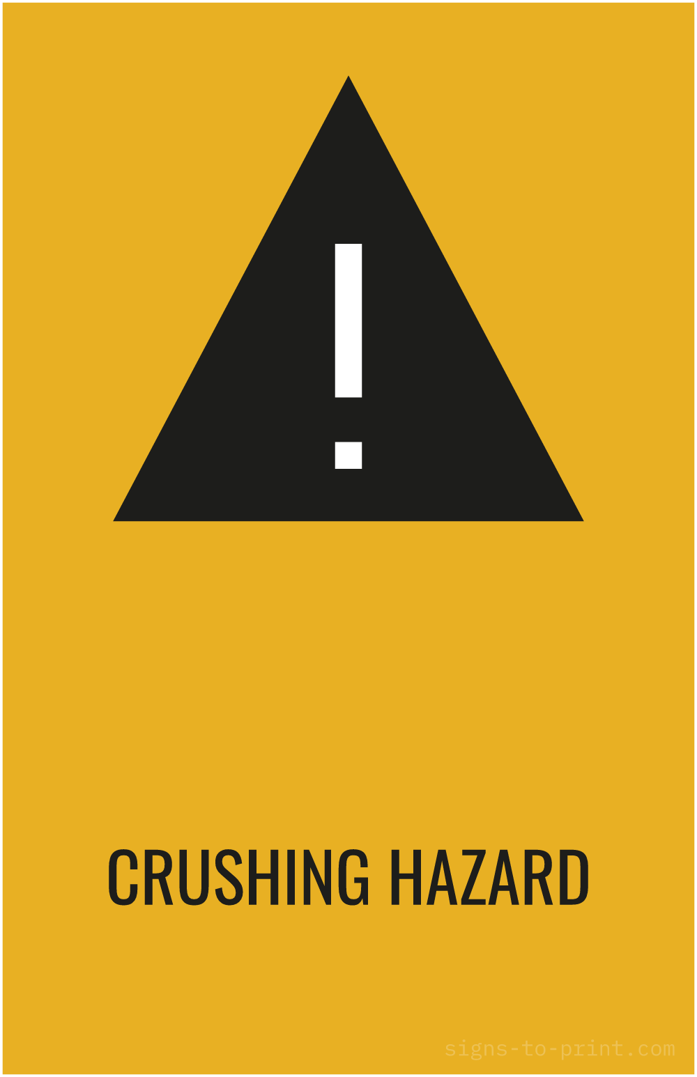 Free printable Crushing Hazard 11 x 17 sign, Orange / Black, 11 x 17 download