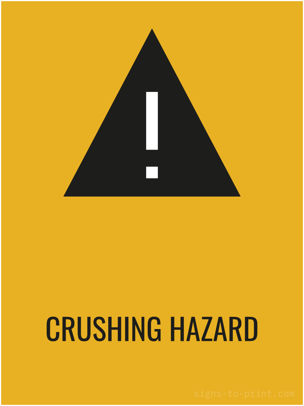 Free printable Crushing Hazard 18 x 24 sign, Orange / Black, 18 x 24 download