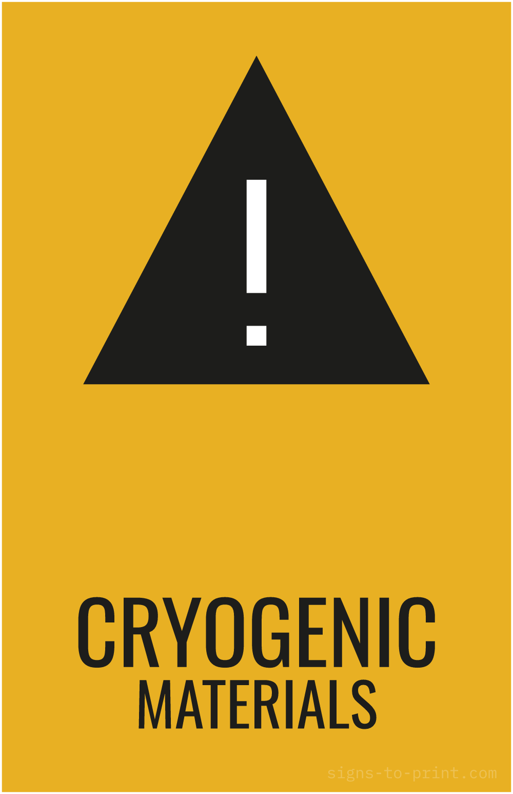 Free printable Cryogenic Materials 11 x 17 sign, Orange / Black, 11 x 17 download