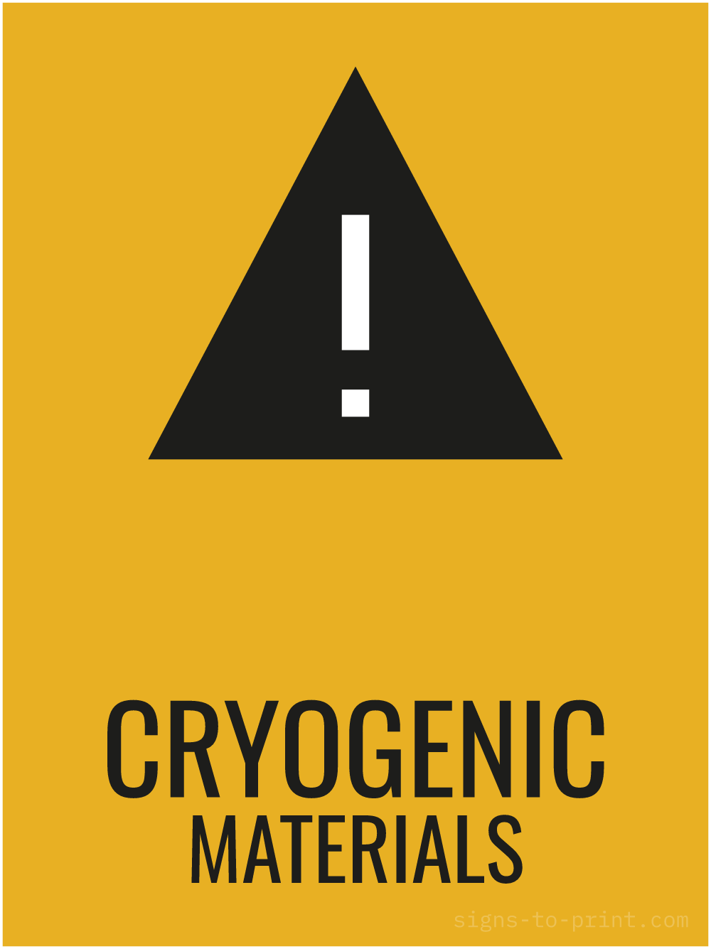 Free printable Cryogenic Materials 18 x 24 sign, Orange / Black, 18 x 24 download