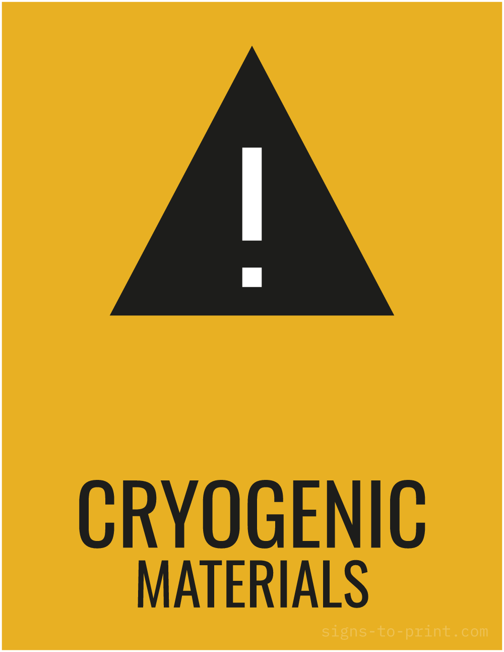 Free printable Cryogenic Materials 8.5 x 11 sign, Orange / Black, 8.5 x 11 download