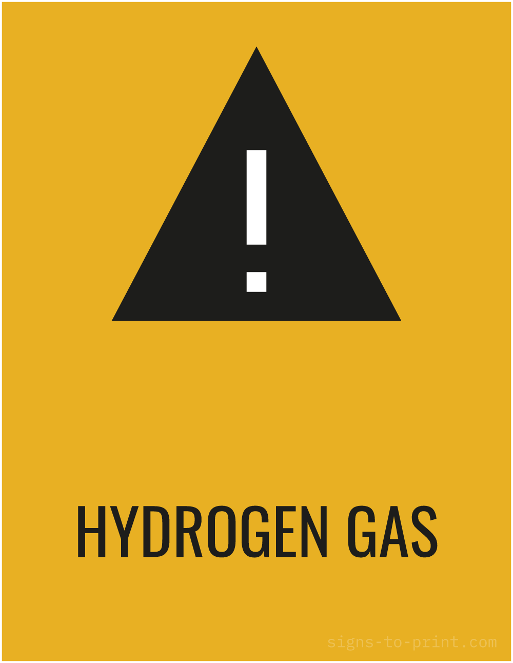 Free printable Hydrogen Gas 8.5 x 11 sign, Orange / Black, 8.5 x 11 download