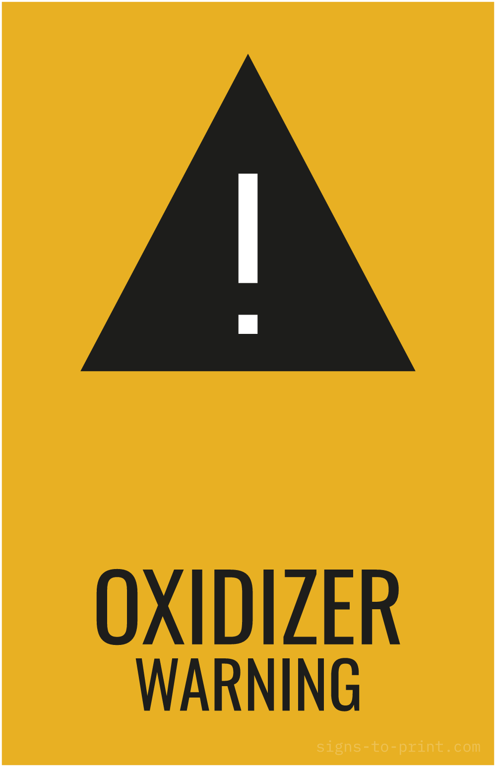 Free printable Oxidizer Warning 11 x 17 sign, Orange / Black, 11 x 17 download