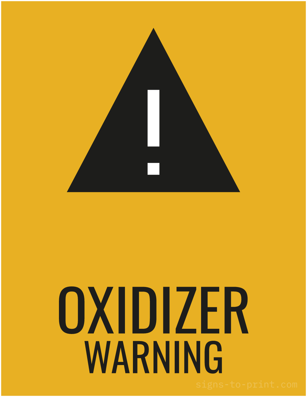 Free printable Oxidizer Warning 8.5 x 11 sign, Orange / Black, 8.5 x 11 download