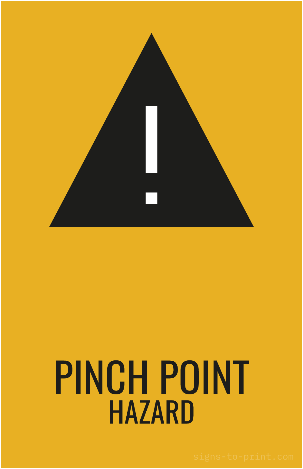 Free printable Pinch Point Hazard 11 x 17 sign, Orange / Black, 11 x 17 download