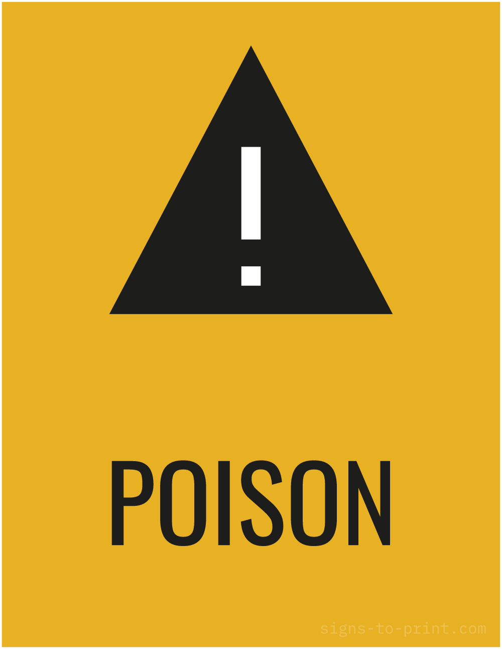 Free printable Poison 8.5 x 11 sign, Orange / Black, 8.5 x 11 download