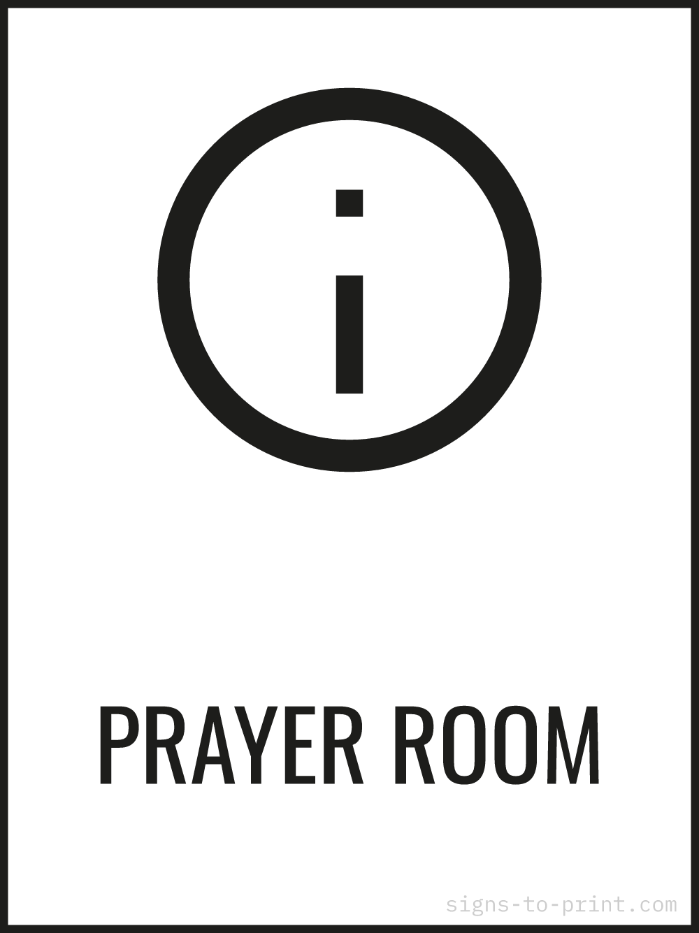 Free printable Prayer Room 18 x 24 sign, Black / White, 18 x 24 download