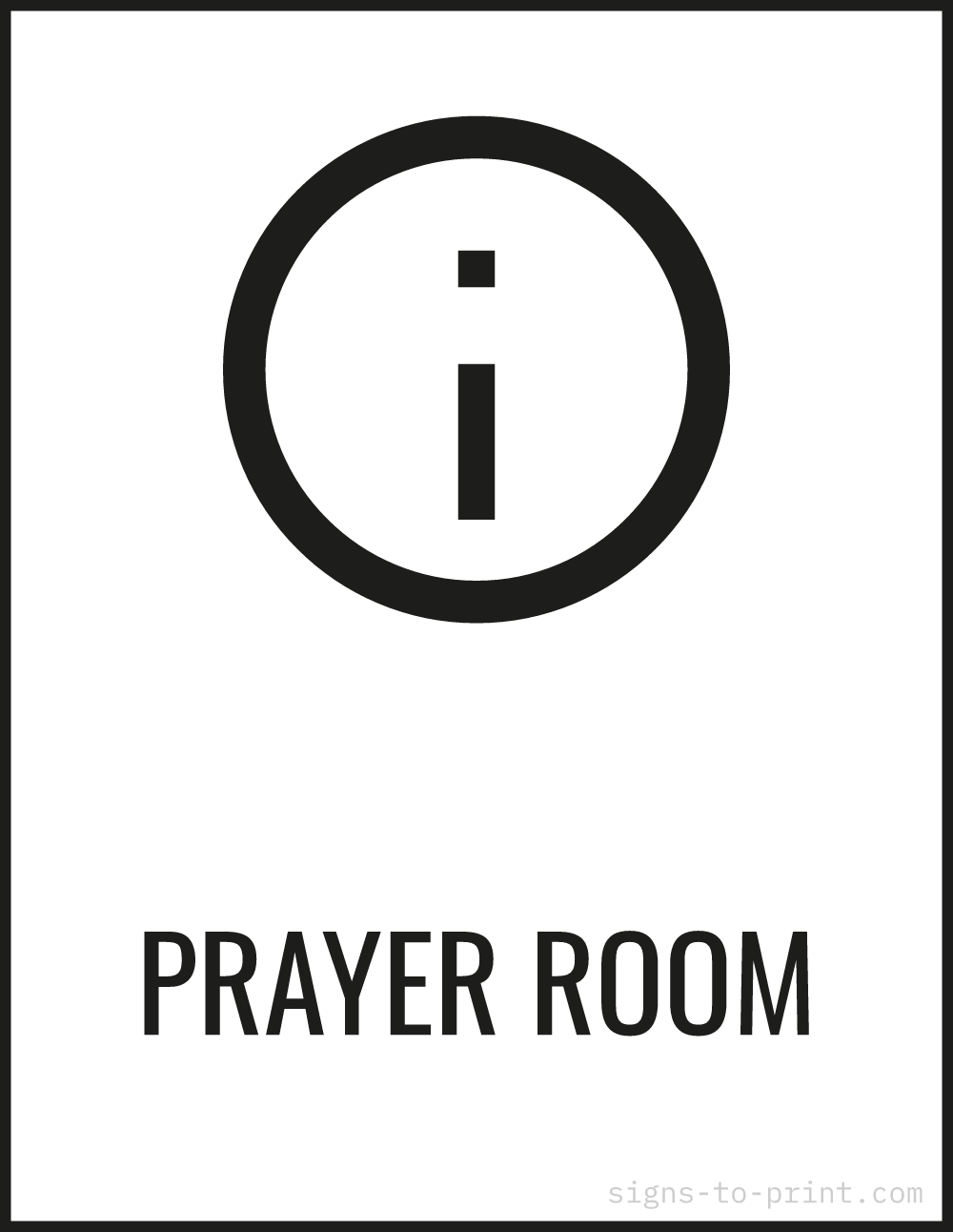 Free printable Prayer Room sign, Black / White, 8.5x11 in