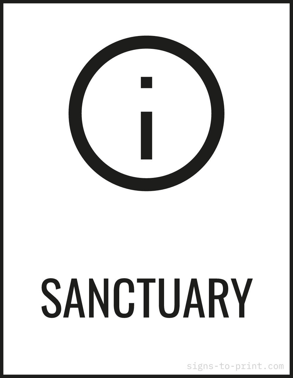 Free printable Sanctuary sign, Black / White, 8.5x11 in